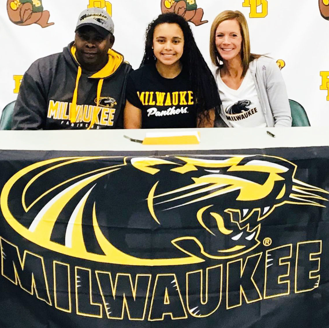 National Signing Day photo: Jada Donaldson, Beaver Dam, with UW-Milwaukee